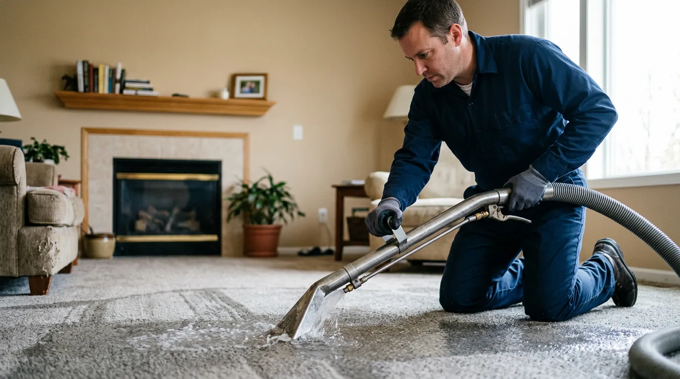 Water damage restoration technician working near Minier, IL